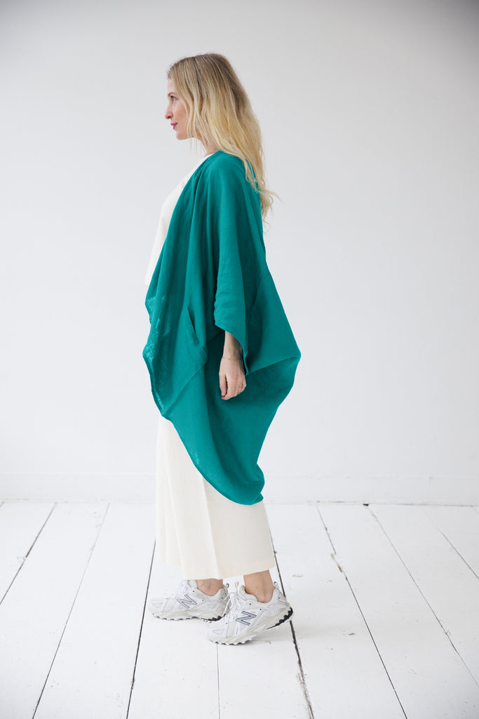 Linen Kimono Viridian Green | JULAHAS