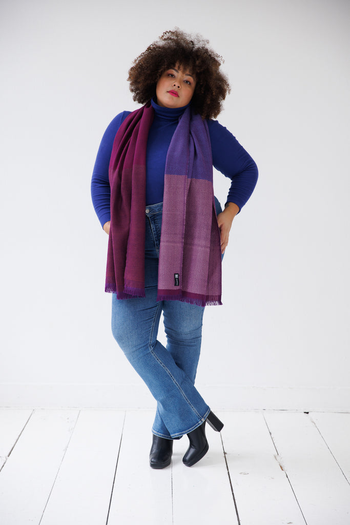Purple wool scarf with colour blocks | JULAHAS