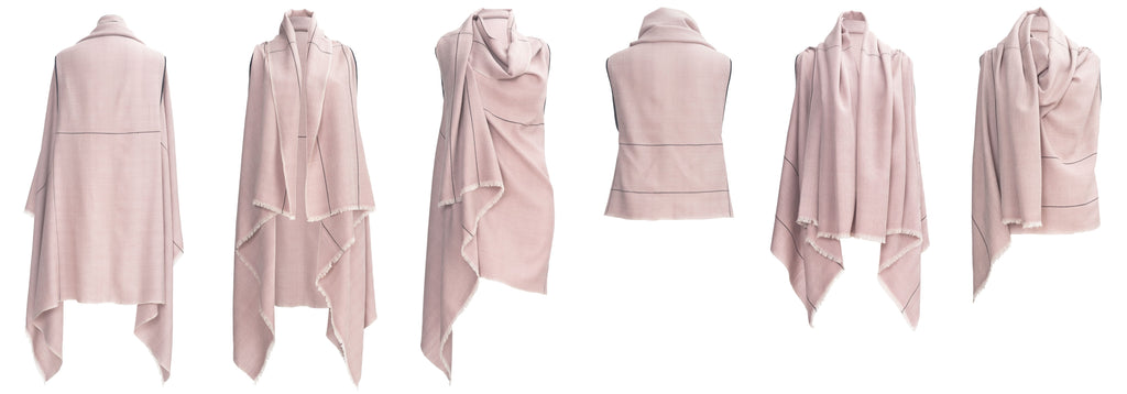 Different ways to style the soft pink fine wool CELESTIAL Cape Venus - JULAHAS