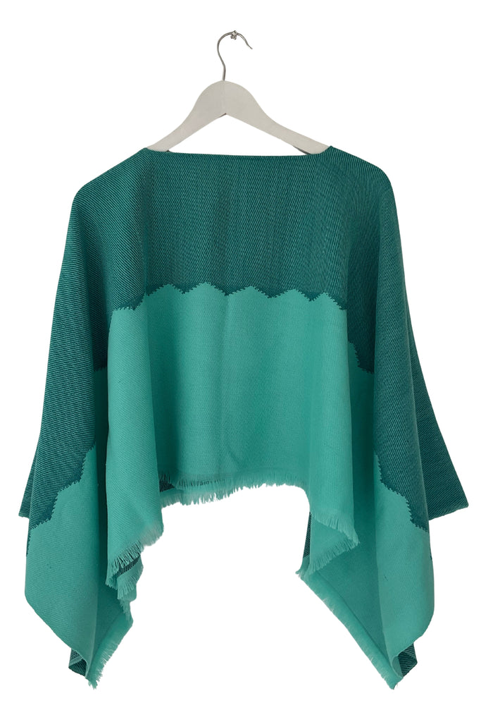 Aqua blue wool poncho top Aranya 