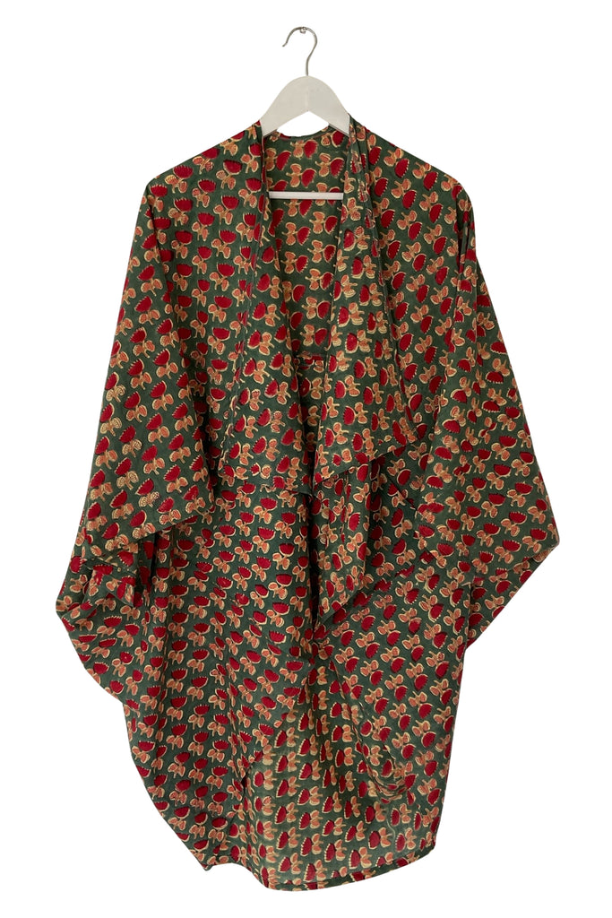 Block print floral cotton kimono