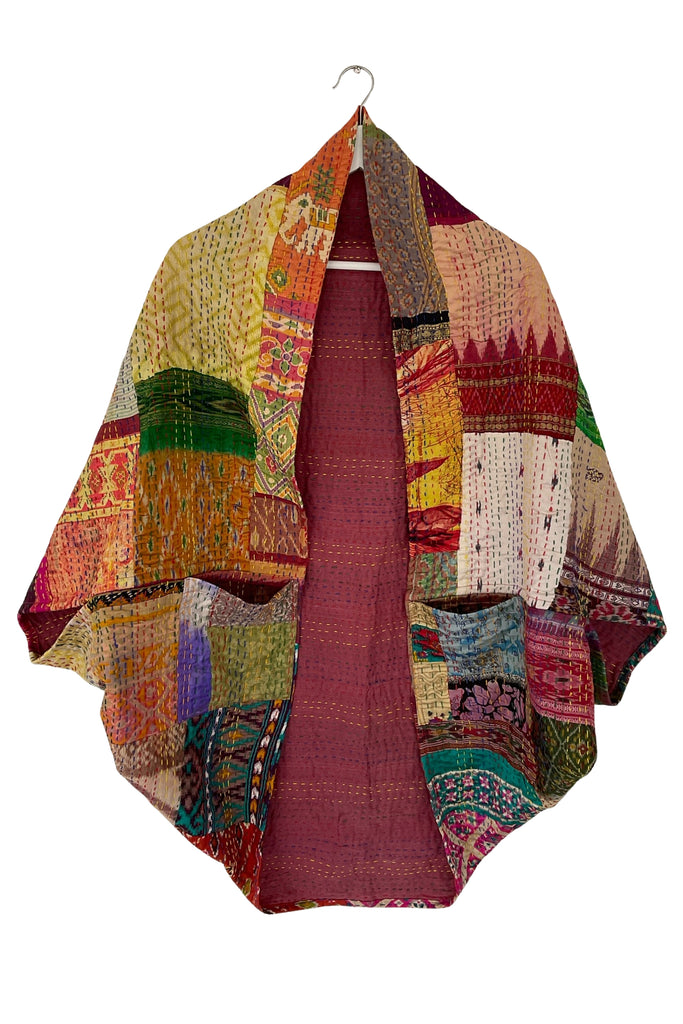 Colourful Patchwork shrug made from vintage kantha fabric
