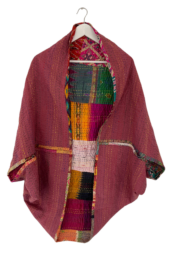 Colourful Patchwork shrug made from vintage kantha fabric