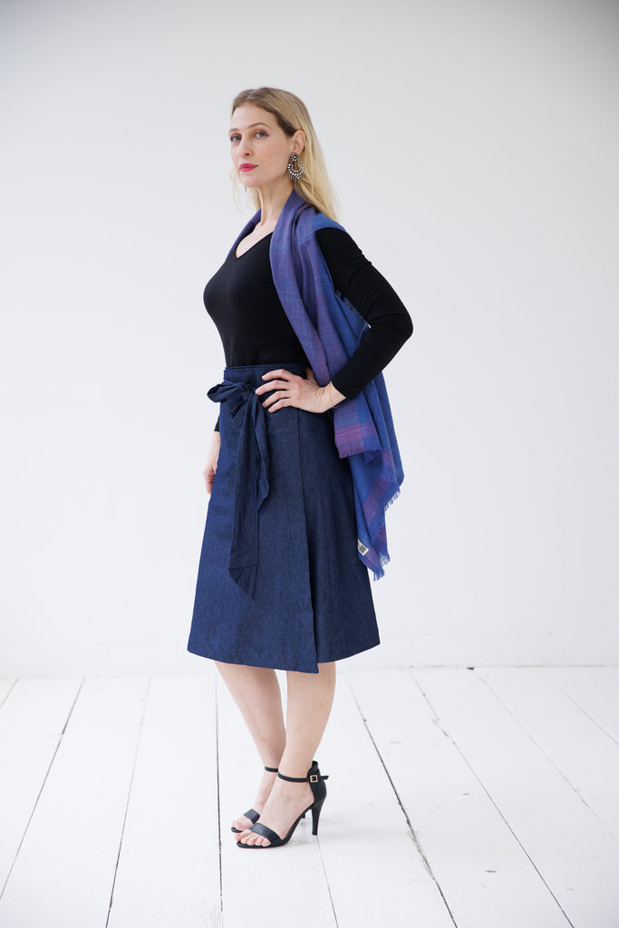 purple and blue wool silk short cape forest Gir | JUILAHAS