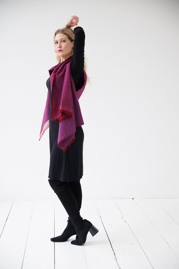 Maroon and Fuchsia Pink Short Wool Silk Cape Forest | JULAHAS