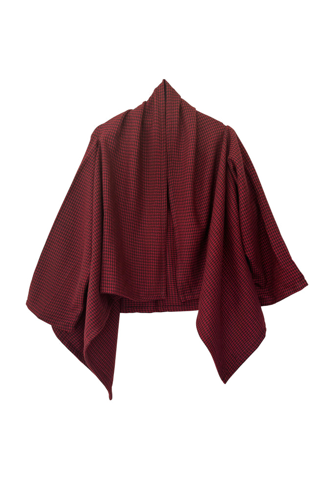 Wool black red short cape coat | JULAHAS