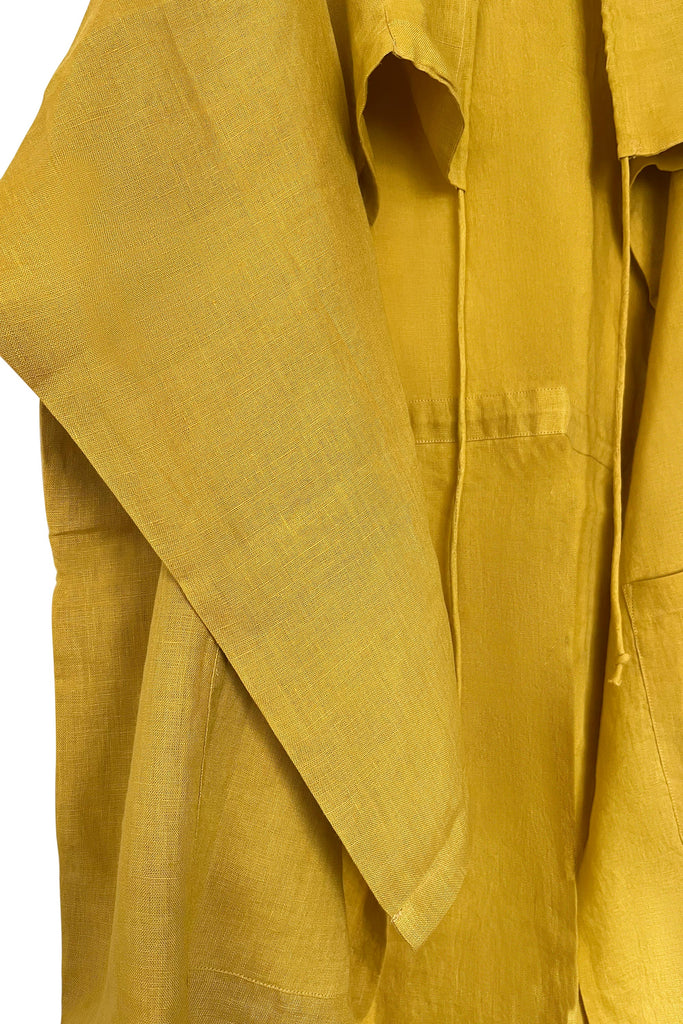 Yellow Linen Drawstring Overlay with long sleeves | JULAHAS