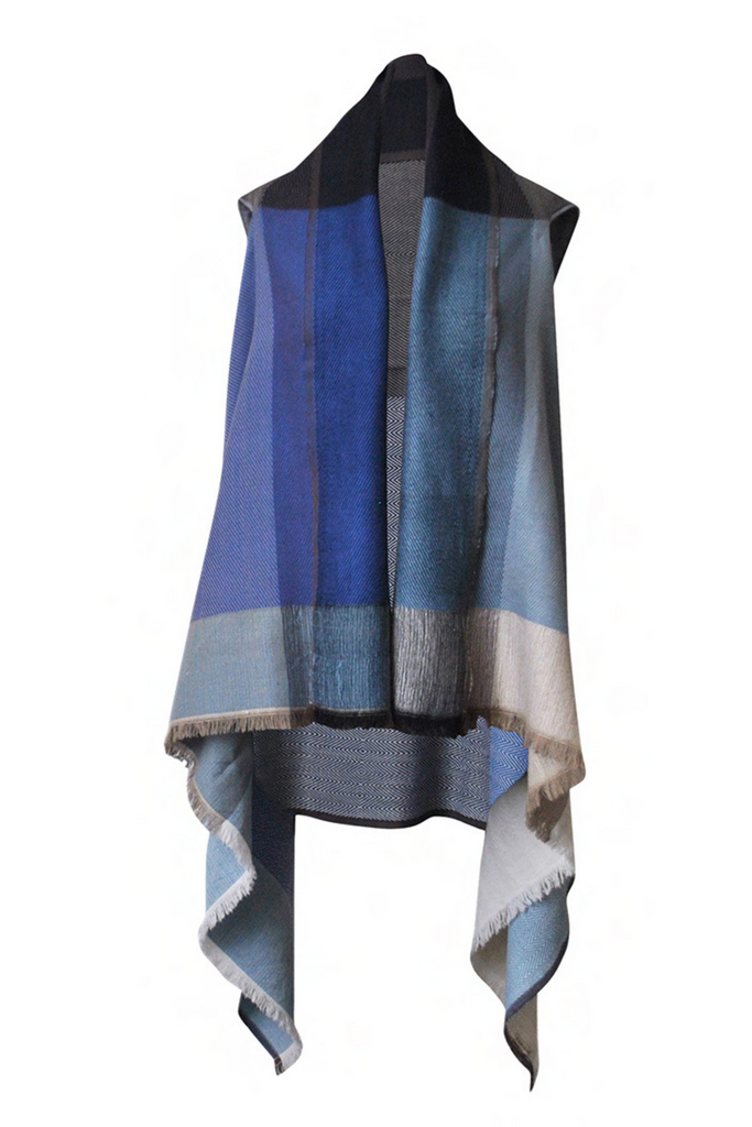 Blue wool cape for petite sizes JULAHAS Petite Danube