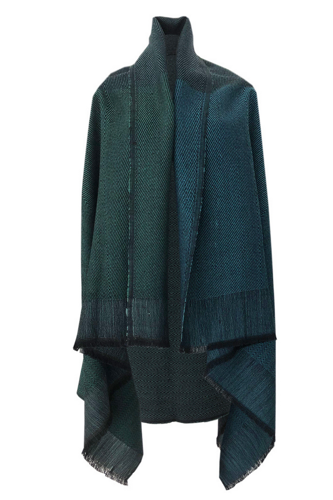 Sustainable petite size teal wool cape Daria Zanskar