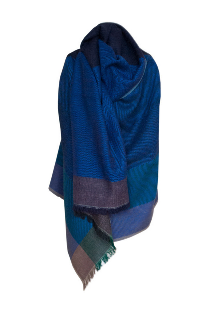 Women's plus size wool cape in deep blue long wrapped