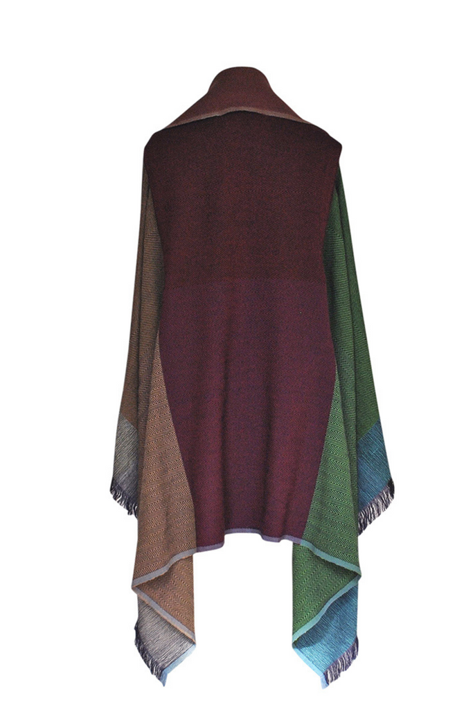 Women's plus size wool cape in camel, green and red 