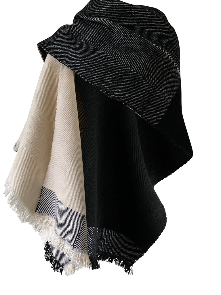 Black and white pure wool NEW! BEYOND Ruana Cape - JULAHAS