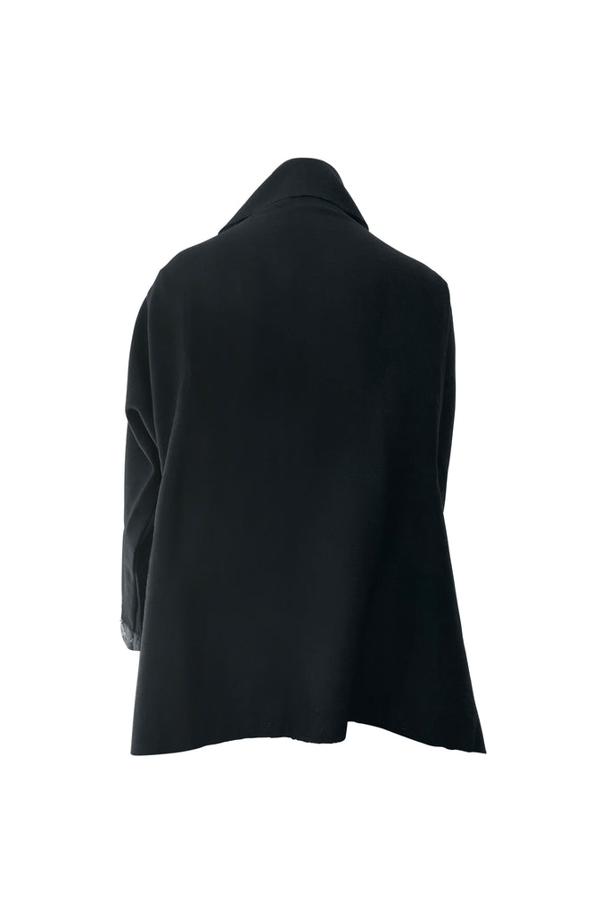 Black wool Cape coat with belt | JULAHAS 