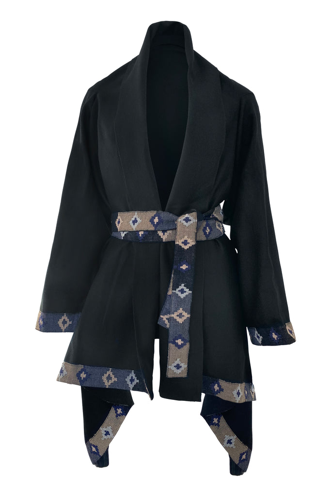 Black wool Cape coat with belt | JULAHAS 