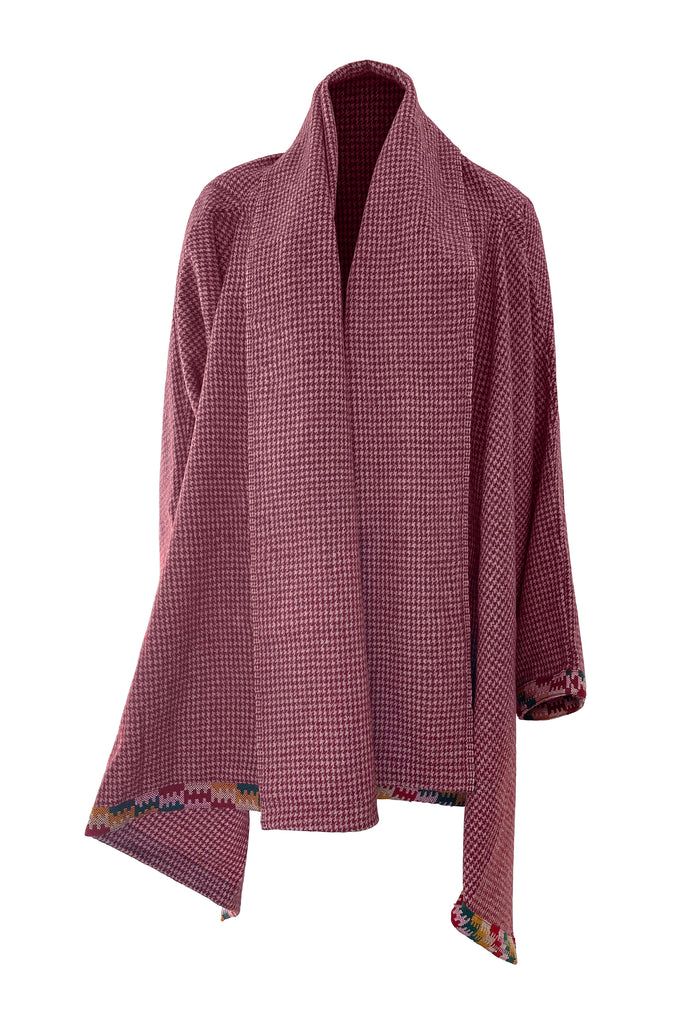 Houndstooth Vermillion and White Wool Cape Coat | JULAHAS