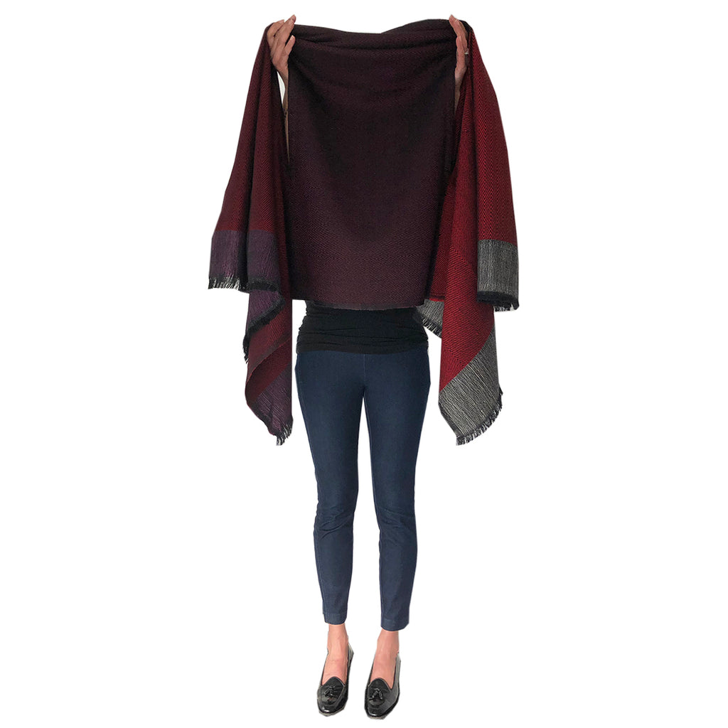Plus Size, versatile, sustainable wool poncho cape for women by Julahas in shades of stylish red