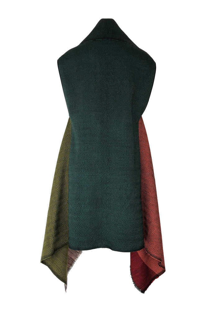 Olive and rust wool cape for women 