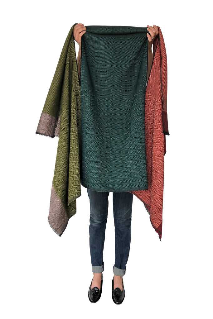 Olive and rust wool cape for women