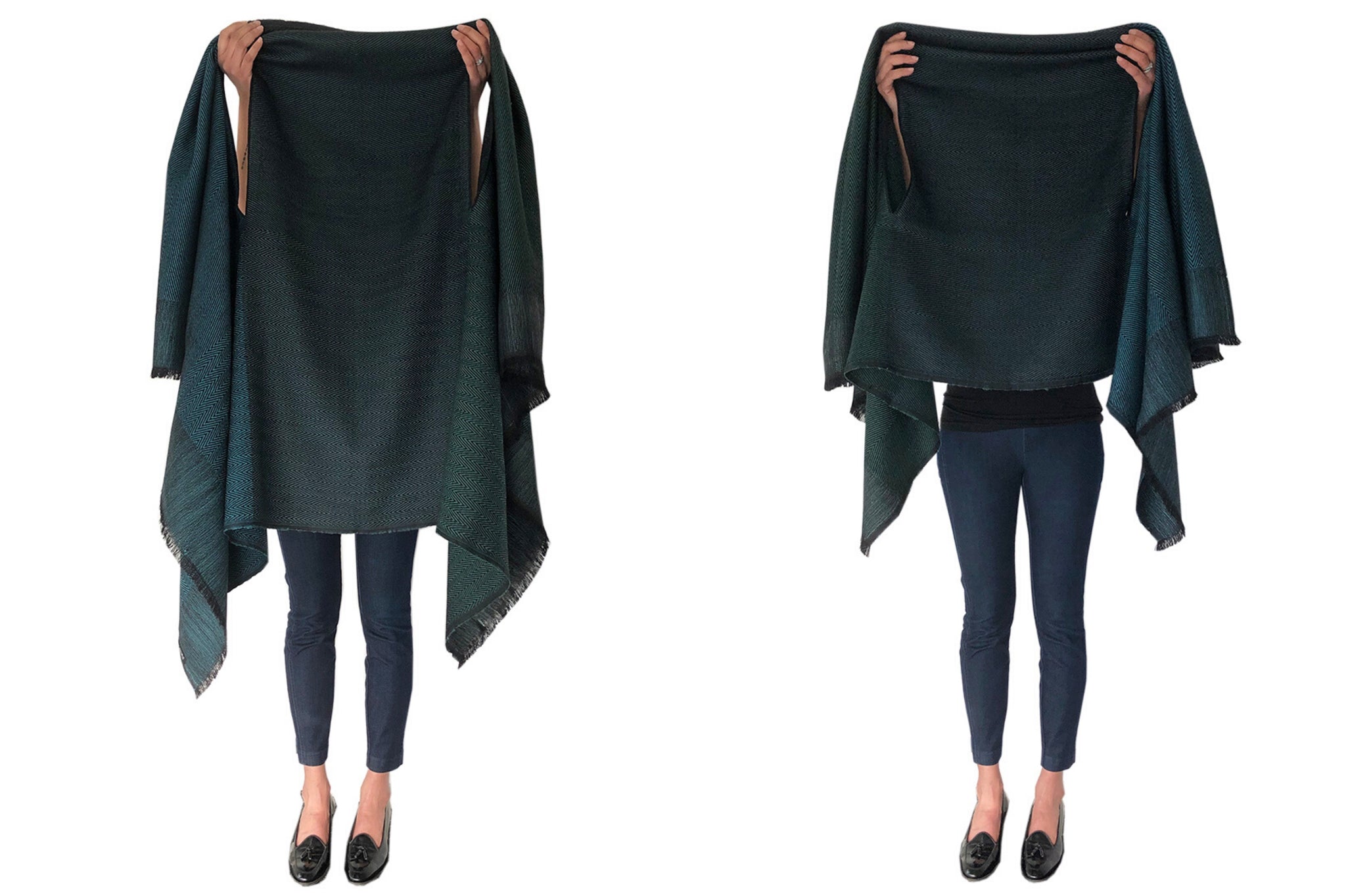 Plus Size Teal Green Wool Cape for Women JULAHAS+ Daria Cape Zanskar