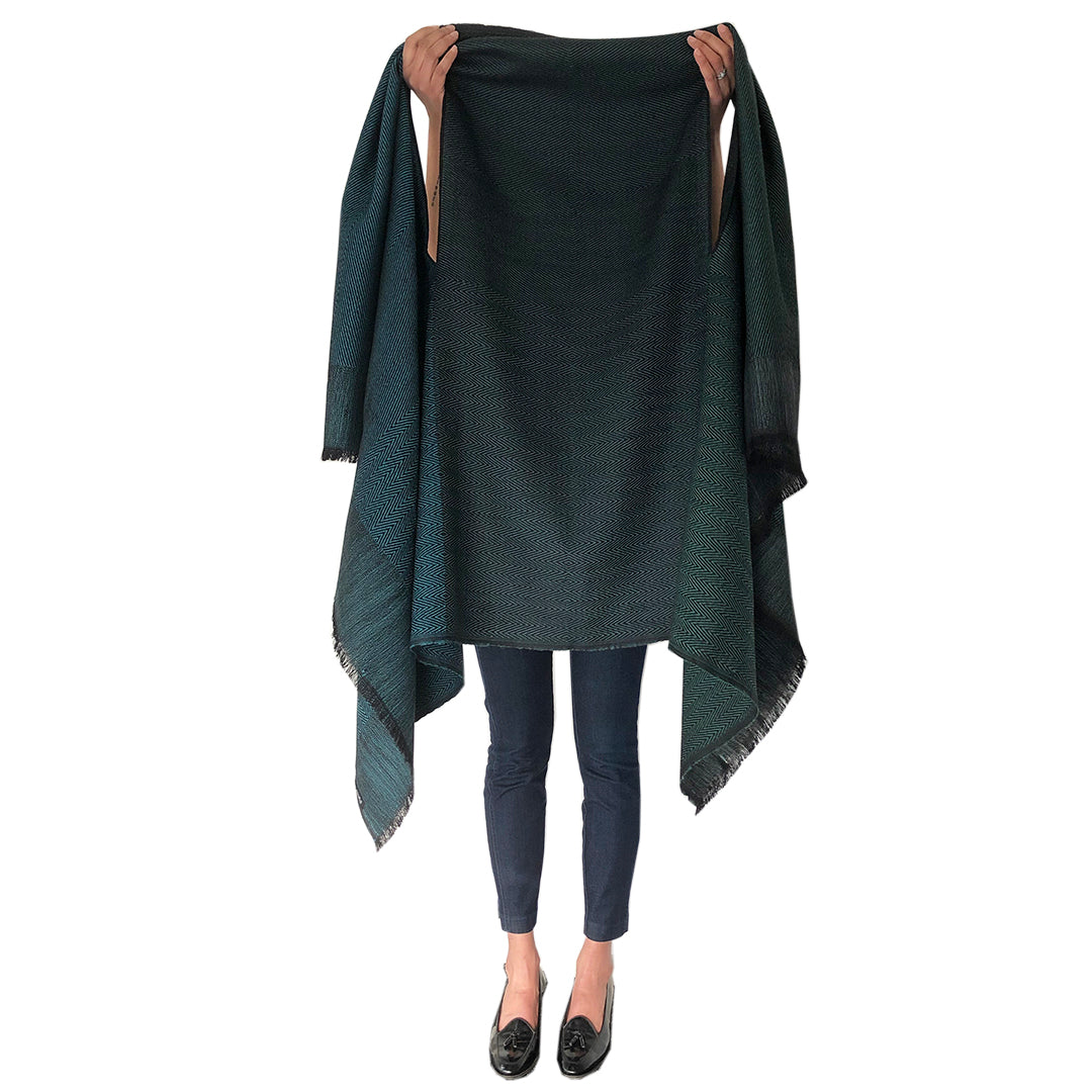 Teal Green Wool Cape DARIA Zanskar Versatile Layering Piece | JULAHAS