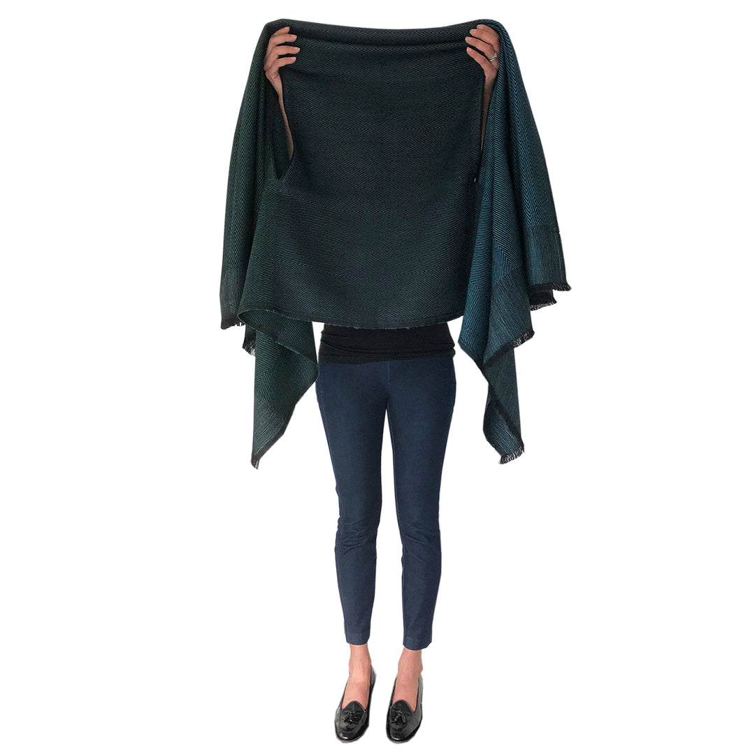 Teal Green Wool Cape DARIA Zanskar Versatile Layering Piece | JULAHAS