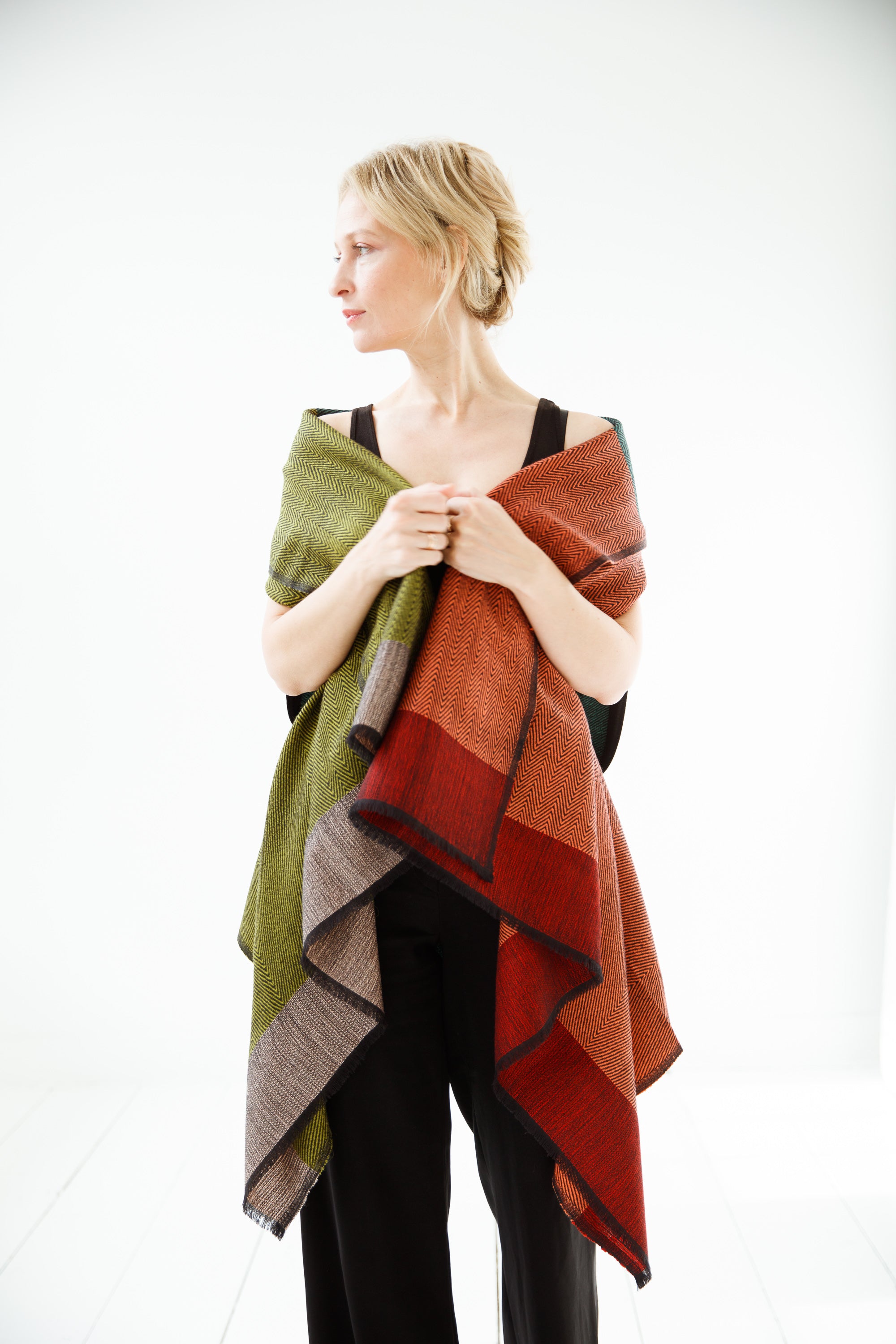 Shop Rust and Olive Green Wool Cape for Women Cape Colorado | JULAHAS