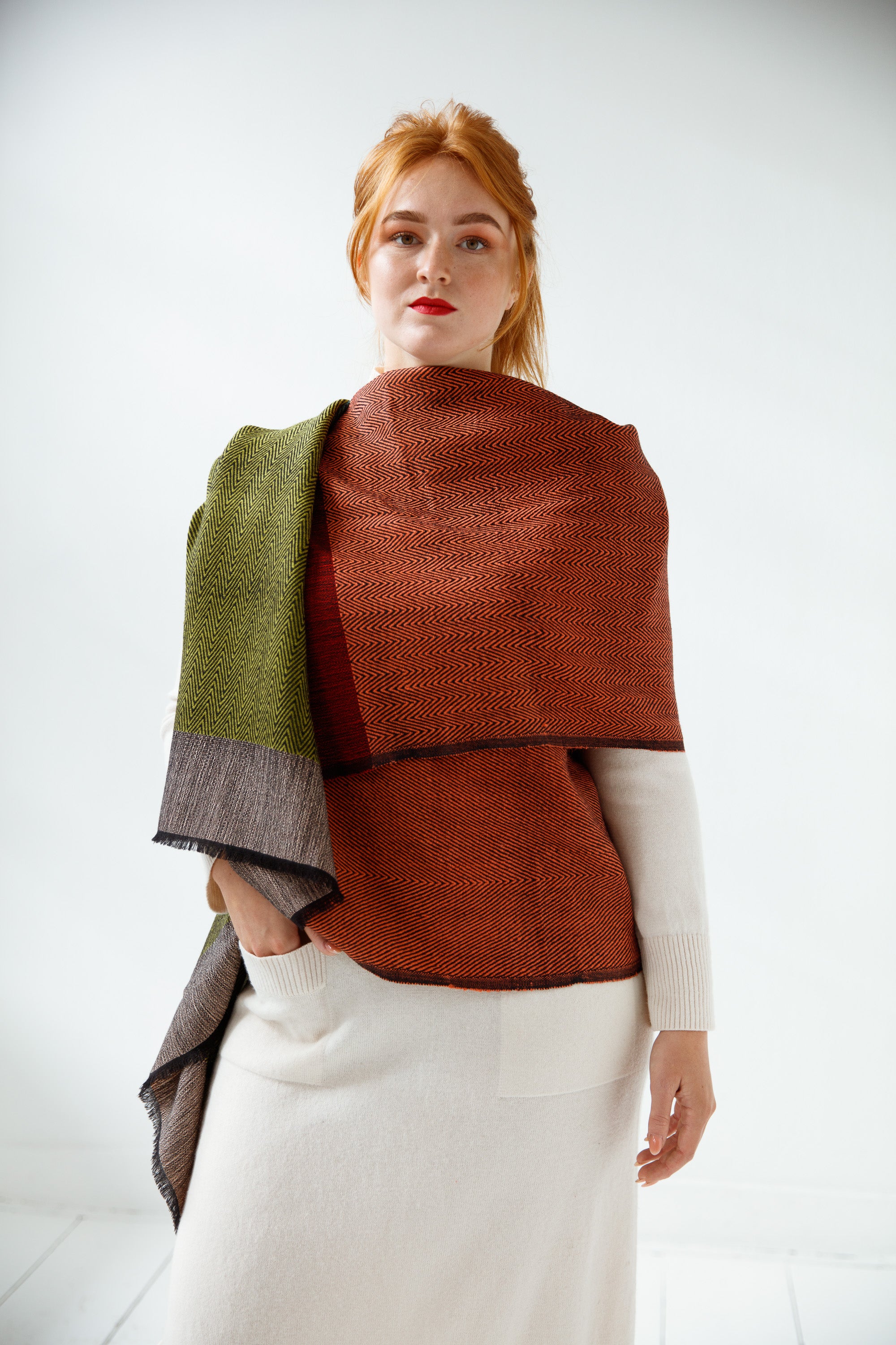 Shop Rust and Olive Green Wool Cape for Women Cape Colorado | JULAHAS