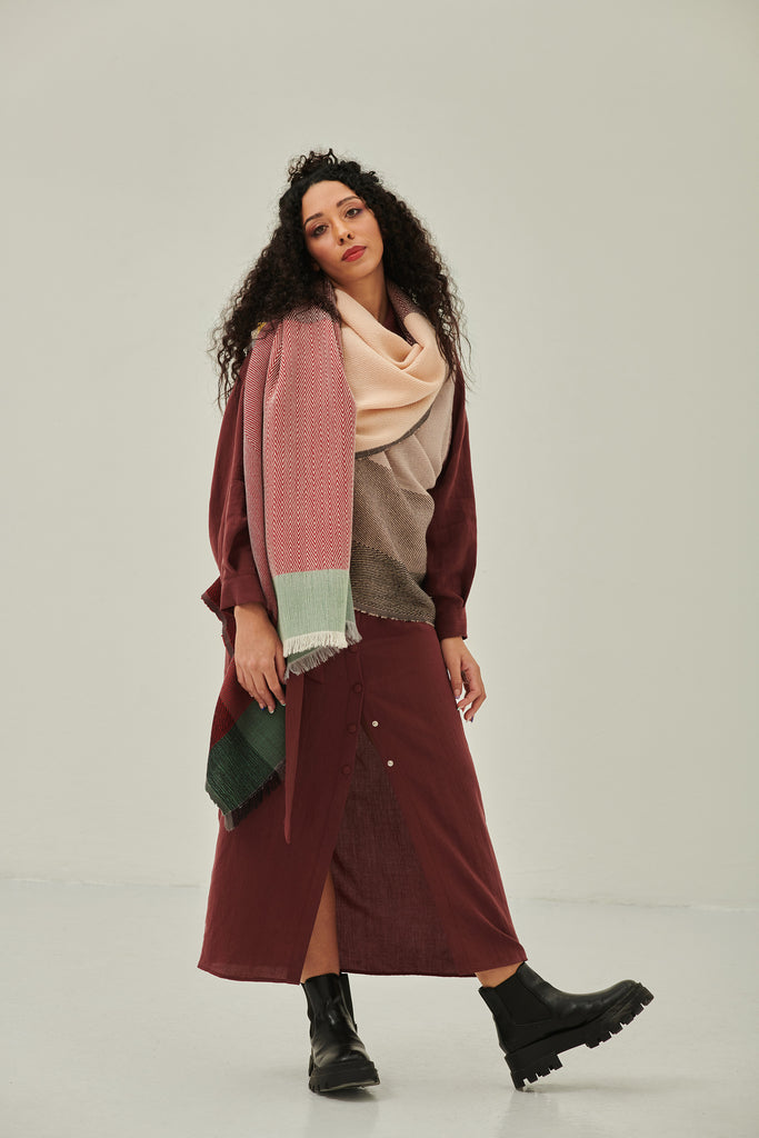 100% pure wool- a versatile scarf wrap for all seasons in cool colours Daria Cape Seine 