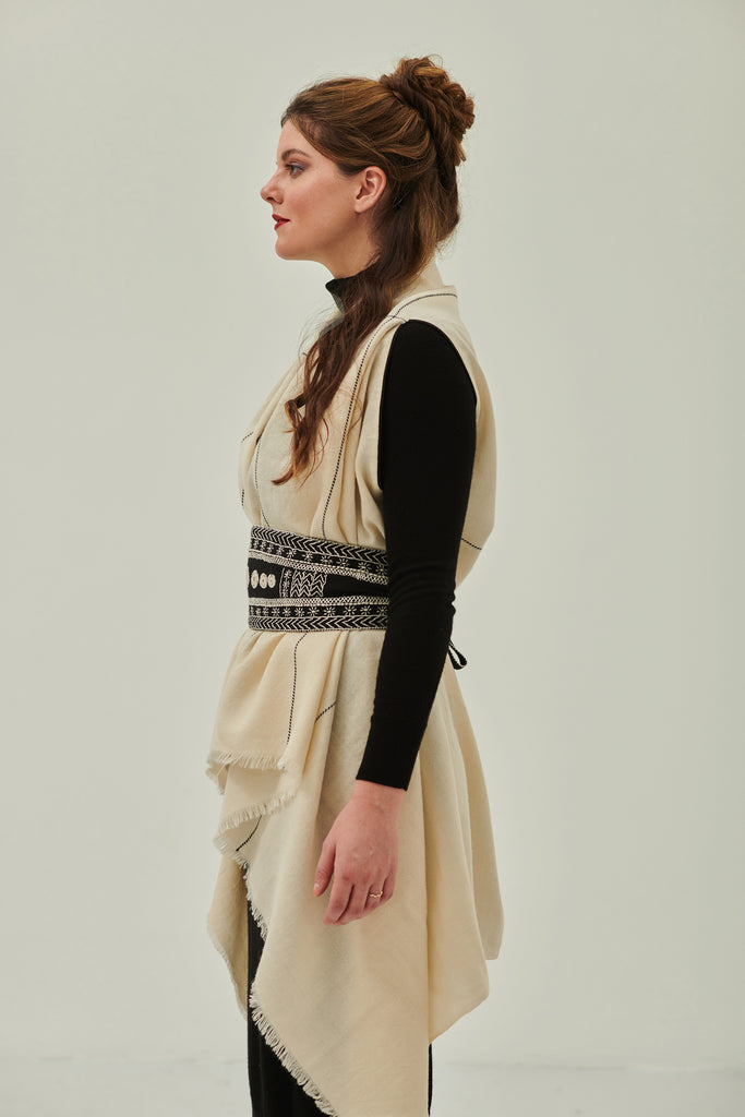 Stylish Cotton Black Hand-embroidered Obi Style Wrap Belt for Women JULAHAS