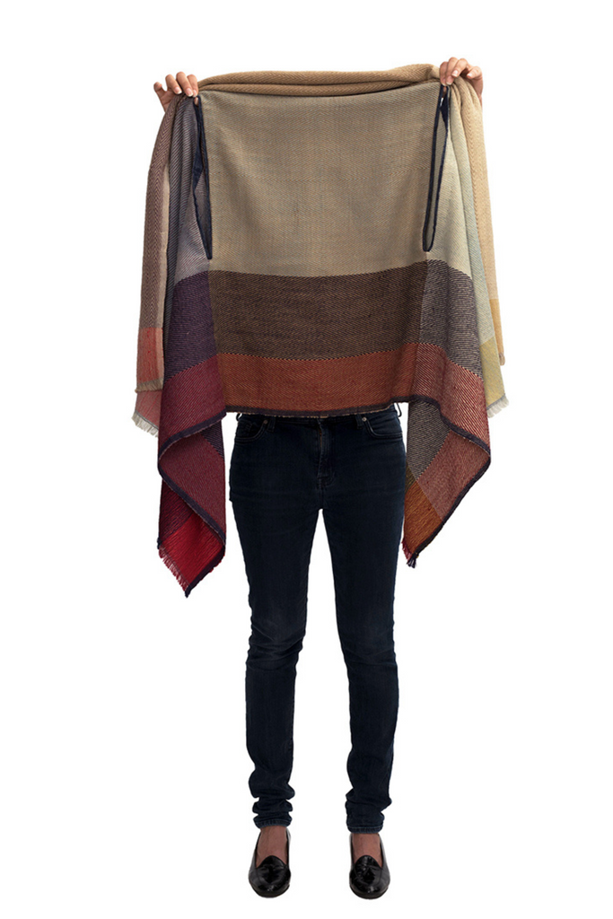 Camel and lilac coloured wool cape one size | JULAHAS Daria Cape Bosphorus