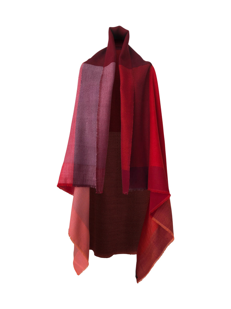 Wool Cape for Women in shades of red and coral JULAHAS Daria Cristales