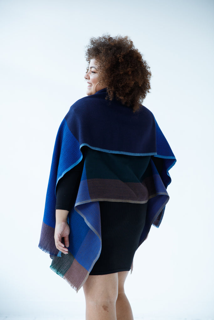 Deep blue plus size wool cape for women JULAHAS
