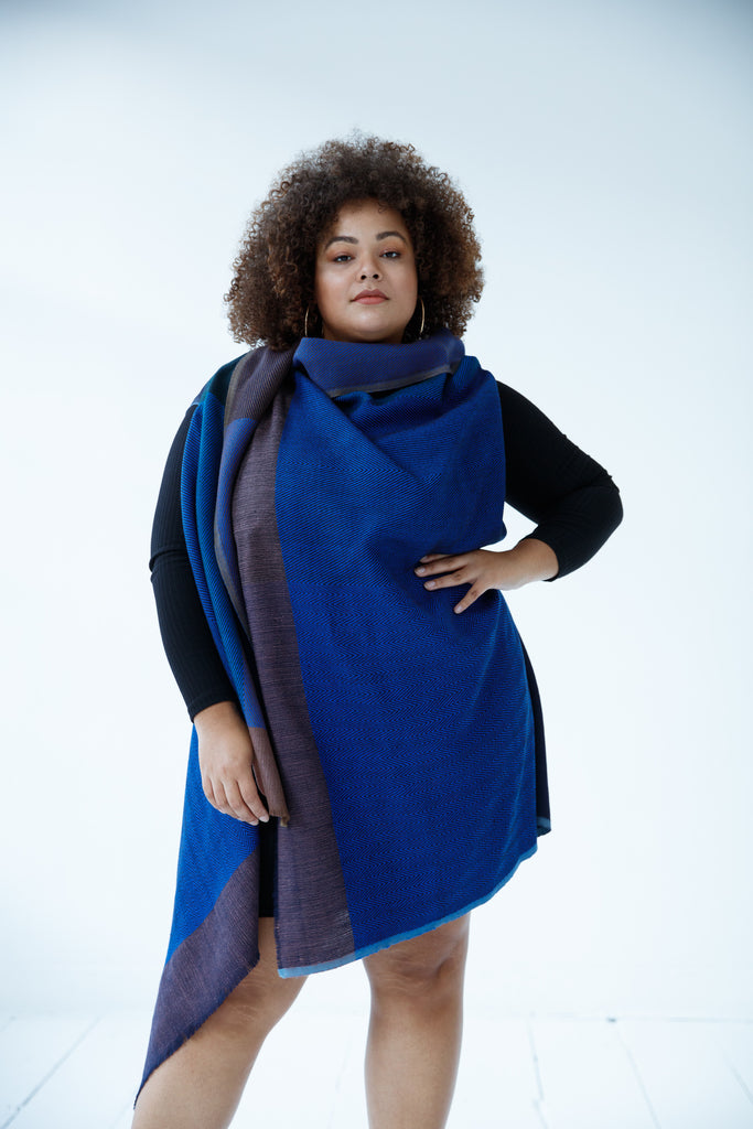 Deep blue plus size wool cape for women JULAHAS
