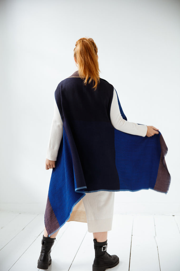 Deep blue wool cape for women JULAHAS Nile 
