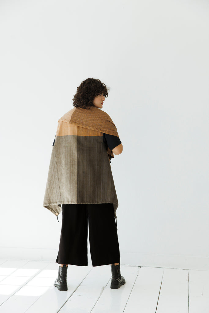 Sand and olive coloured vegan sustainable cotton cape for all genders