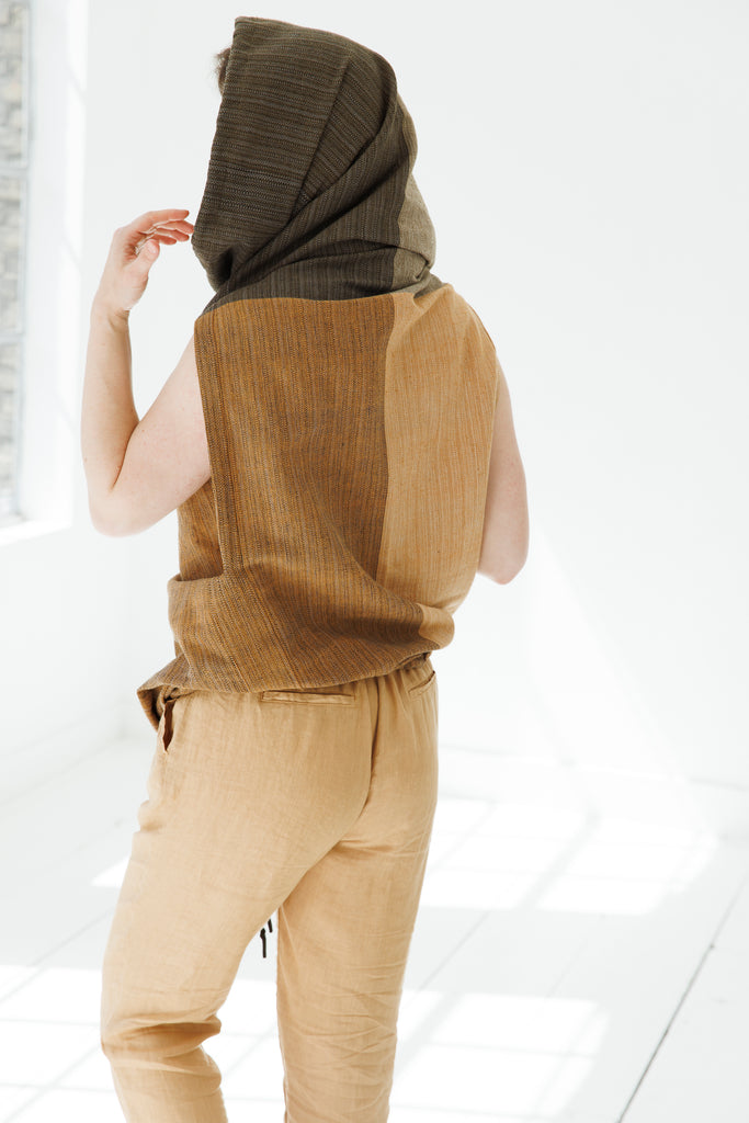 Sand and olive coloured vegan sustainable poncho cotton cape for all genders