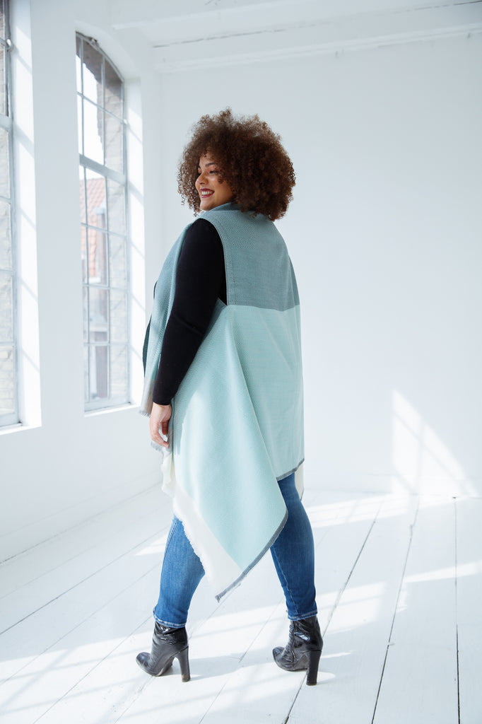 Plus Size mint and ivory wool poncho cape from Julahas