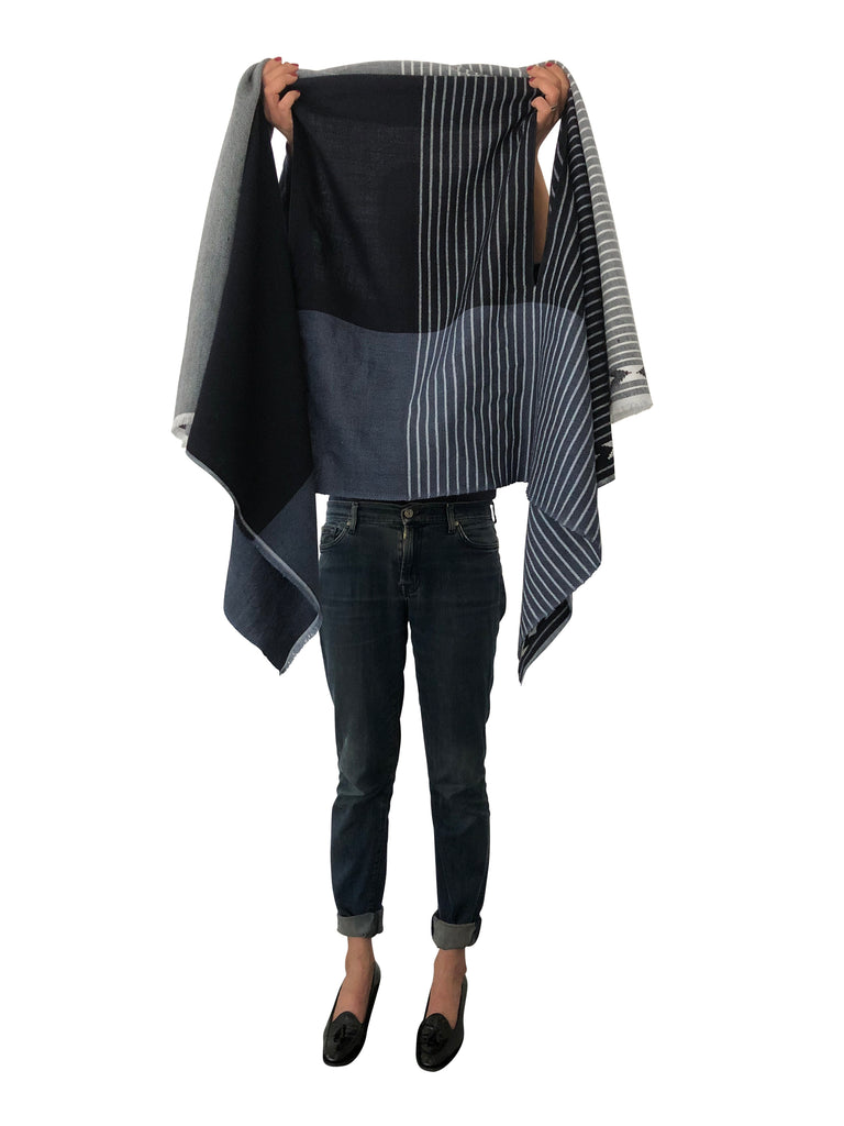 Light soft wool embroidered Poncho Cape for women in black and white | JULAHAS