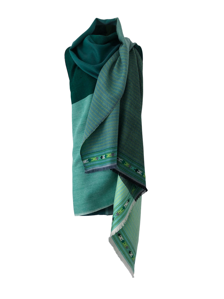 Soft wool embroidered Green Poncho Cape for women | JULAHAS