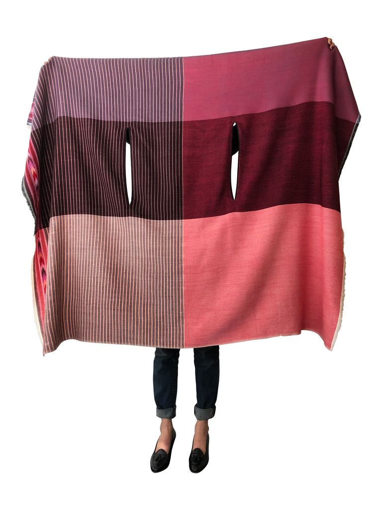 Red embroidered wool cashmere cape for women JULAHAS
