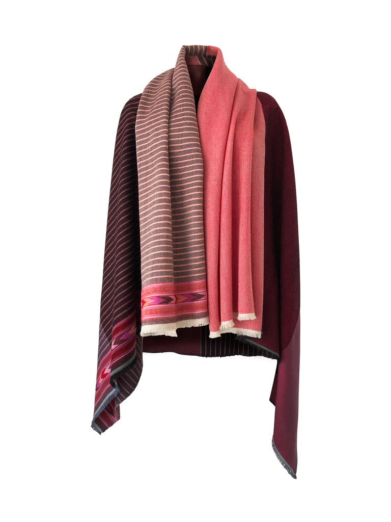 Red embroidered wool cashmere cape for women JULAHAS