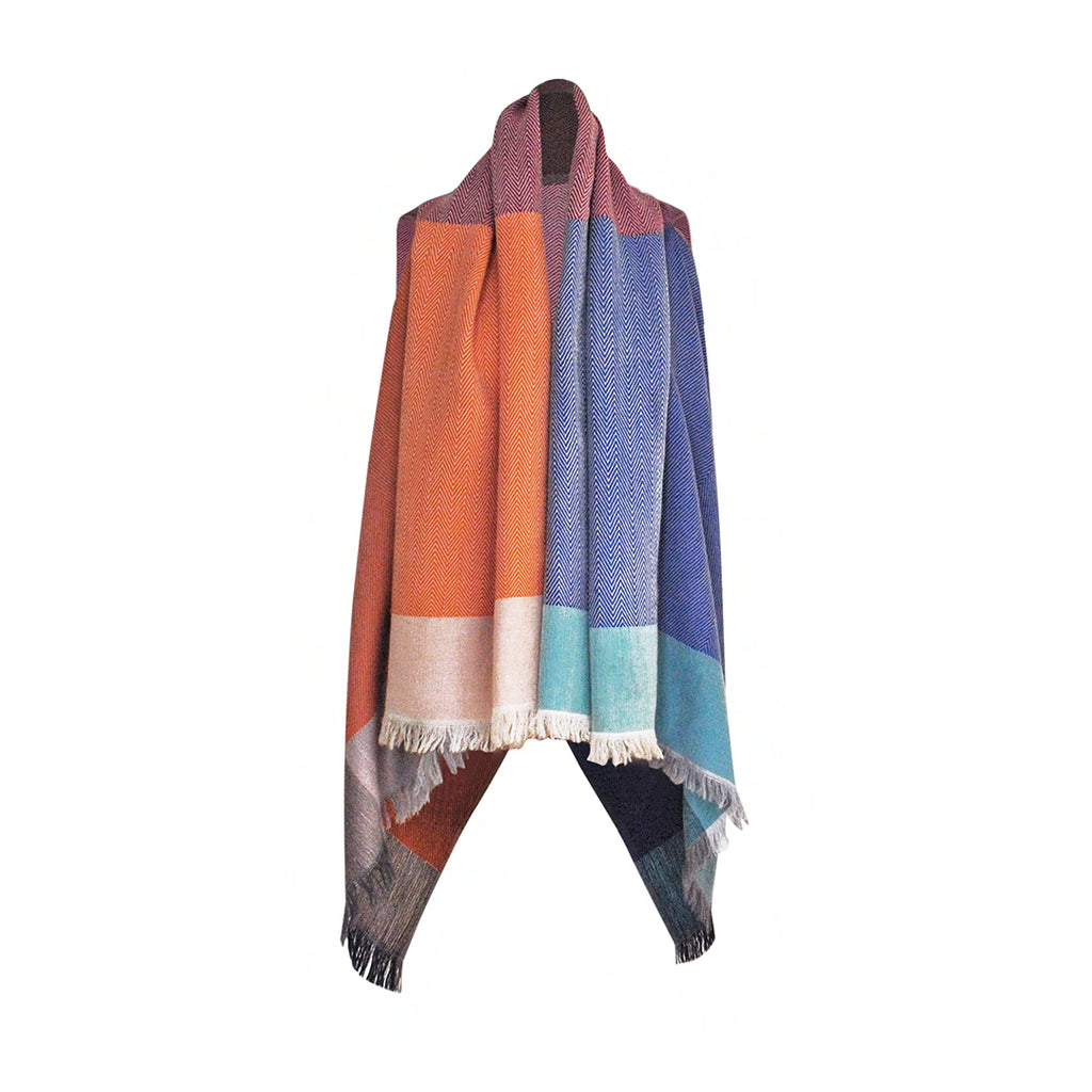 Shop orange, blue and pink Plus size wool poncho Cape Ganges by Julahas. Wear it in many ways