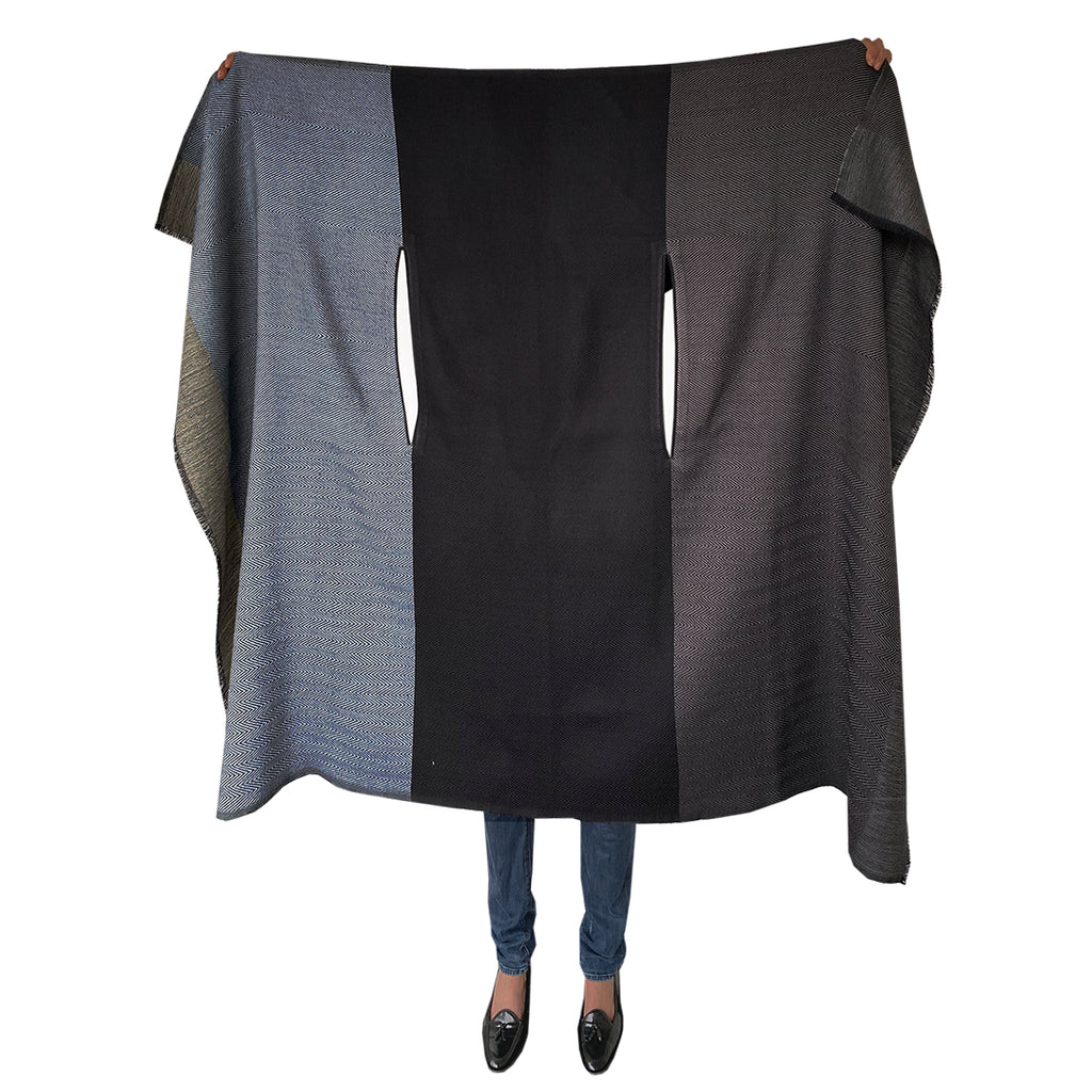 Shop Women's Stylish Wool Cape in Black Grey and Pale Blue JULAHAS Noire