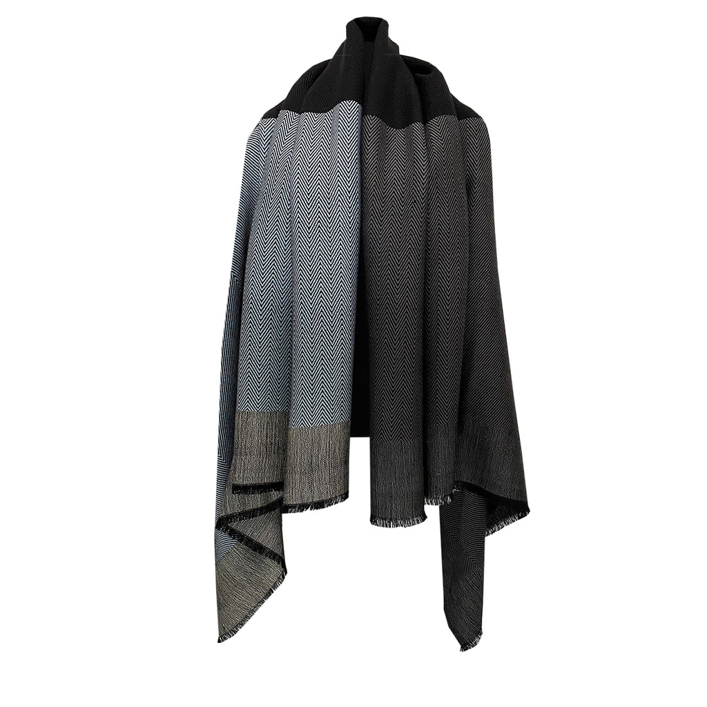 Shop plus size black and pale blue stylish wool cape Daria Noire for women by julahas