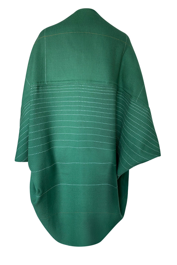 Oversized wool kimono with pockets in jade green