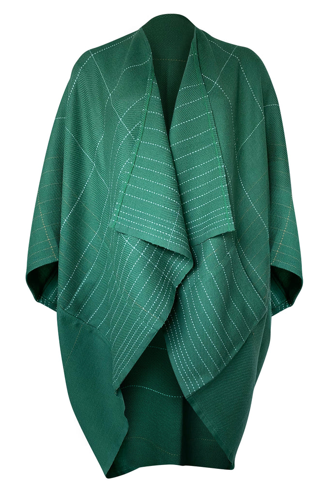 Oversized wool kimono with pockets in jade green