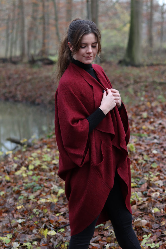 Shop Red Wool Silk Kimono Fire for Women by JULAHAS for petite and plus sizes
