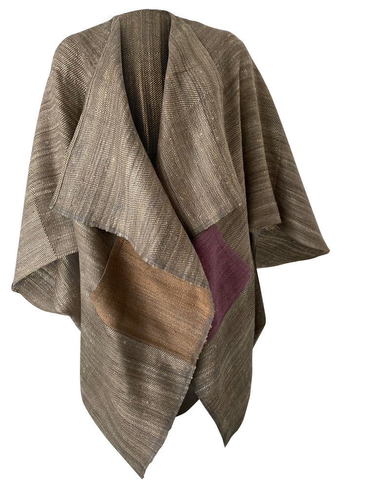 Women's wool silk handmade natural coloured kimono robe with mismatched pockets JULAHAS Earth