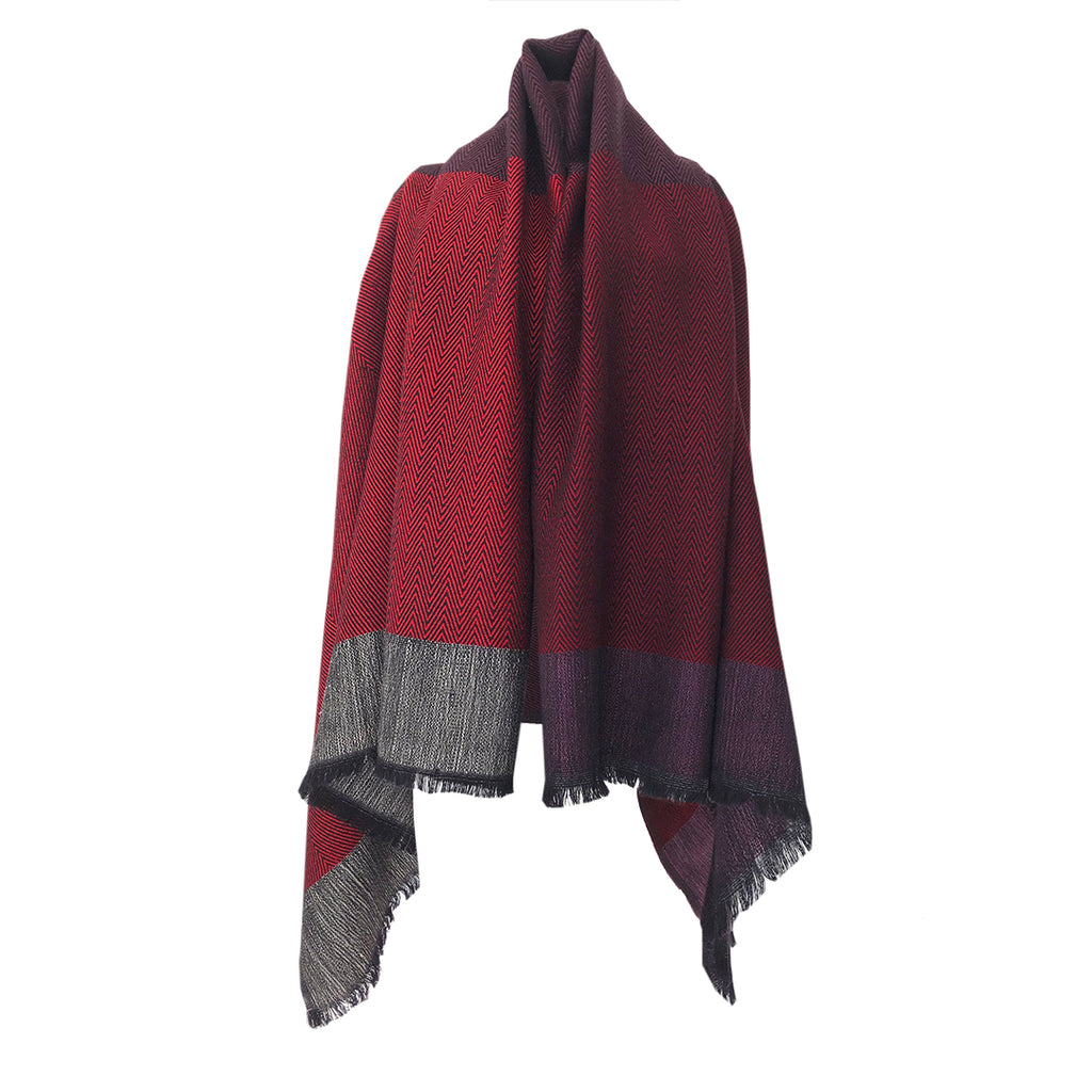 Plus Size, versatile, sustainable wool poncho cape for women by Julahas in shades of stylish red