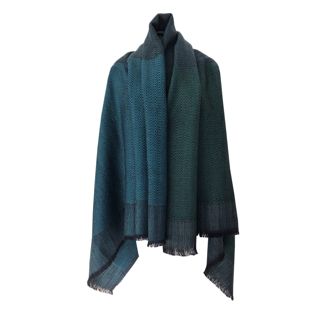 Teal Green Wool Cape DARIA Zanskar Versatile Layering Piece | JULAHAS